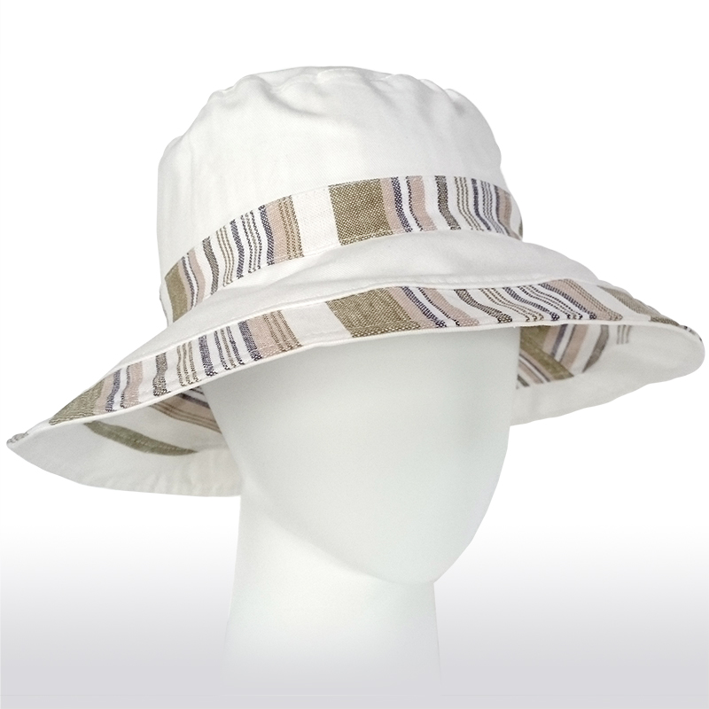 Reversible Striped Sun Hat - Khaki - Hats 4 Heads