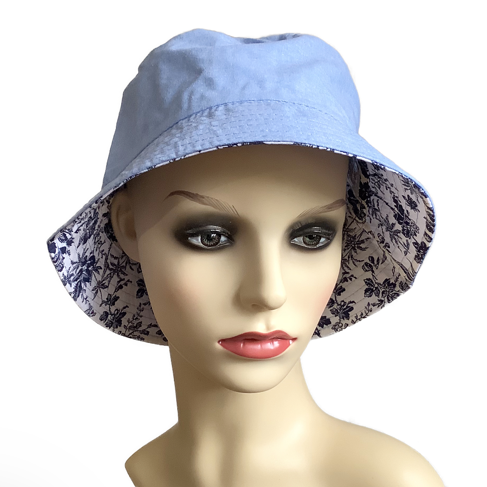 Hats 4 Heads Reversible Light Blue Cotton Bucket Hat